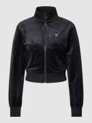 Guess Activewear Cropped Sweatjacke mit Strasssteinbesatz in Black, Gr...