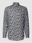Christian Berg Men Leinenhemd mit Allover-Muster in Khaki, Größe XL
