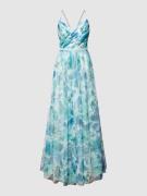 V.M. Abendkleid mit floralem Muster in Hellblau, Größe 34