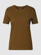 Jake*s Casual T-Shirt aus Baumwolle mit Motiv-Stitching in Dunkelbraun...