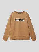 Boss Sweatshirt mit Label-Print in Camel, Größe 152