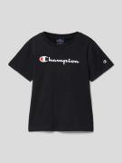 CHAMPION T-Shirt mit Runfdhalsausschnitt in Black, Größe 140