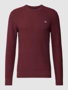 Gant Strickpullover mit Label-Stitching in Bordeaux, Größe L