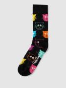 Happy Socks Socken mit Allover-Muster Modell 'CAT' in Black, Größe 36-...