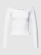 Tommy Jeans Schulterfreies Longsleeve mit Label-Stitching in Weiss, Gr...