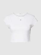 Tommy Jeans Cropped T-Shirt mit Muschelsaum in Weiss, Größe S