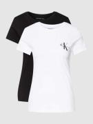 Calvin Klein Jeans Slim Fit T-Shirt mit Label-Print im 2er-Pack in Bla...