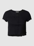Tom Tailor Denim Cropped T-Shirt mit Wellensaum in Black, Größe S