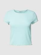 Tom Tailor Denim Cropped T-Shirt mit Muschelsaum in Mint, Größe XS