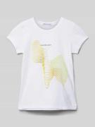Calvin Klein Jeans Slim Fit T-Shirt mit Motiv-Print in Weiss, Größe 14...