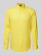Polo Ralph Lauren Custom Fit Leinenhemd mit Label-Stitching in Gelb, G...