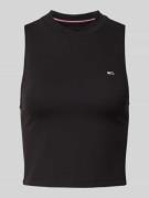 Tommy Jeans Cropped Tanktop mit Label-Stitching in Black, Größe L