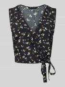 Tommy Jeans Cropped Wickelbluse mit floralem Muster in Black, Größe XS