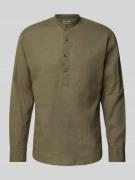 Jack & Jones Regular Fit Leinenhemd mit Maokragen in Oliv, Größe L