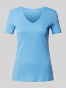 Montego T-Shirt mit V-Ausschnitt in unifarbenem Design in Blau, Größe ...