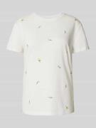 Jake*s Casual T-Shirt mit Allover-Muster in Offwhite, Größe M