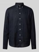 Casual Friday Leinenhemd mit Button-Down-Kragen in Black, Größe M