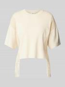 Object Cropped T-Shirt mit Fransen Modell 'Sanya' in Beige, Größe XS