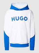 Hugo Blue Hoodie in Two-Tone-Machart Modell 'Nalker' in Weiss, Größe X...