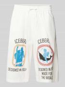 Iceberg Bermudas mit Motiv-Print und elastischem Bund in Offwhite, Grö...