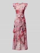 Lipsy Abendkleid mit floralem Muster und Volants in Pink, Größe 36