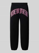 REVIEW Regular Fit Sweatpants mit Label-Stitching in Black, Größe XS
