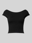 Review Cropped T-Shirt mit U-Boot-Ausschnitt in Black, Größe XS
