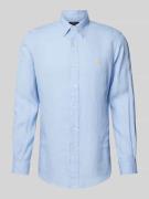 Polo Ralph Lauren Custom Fit Leinenhemd mit Label-Stitching in Bleu, G...