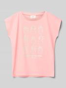s.Oliver RED LABEL T-Shirt mit Motiv-Print in Neon Pink, Größe 104