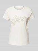 Guess T-Shirt mit Label-Strasssteinbesatz in Offwhite, Größe M