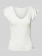 Only T-Shirt mit V-Ausschnitt Modell 'BELIA' in Offwhite, Größe L