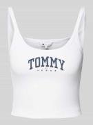 Tommy Jeans Crop Top mit Logo-Stitching in Weiss, Größe L