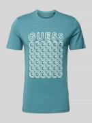 Guess T-Shirt mit Label-Print Modell 'CHAIN' in Aqua, Größe L