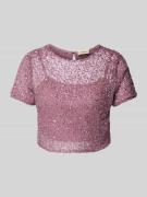 LACE & BEADS Cropped T-Shirt mit Paillettenbesatz in Rose, Größe XS