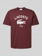 Lacoste T-Shirt mit Label-Print in Bordeaux, Größe M