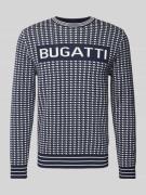 bugatti Strickpullover mit Label-Print in Oliv, Größe L