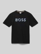 Boss T-Shirt mit Rundhalsausschnitt und Label-Print in Black, Größe 14...