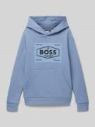 Boss Hoodie mit Label-Print und Känguru-Tasche in Rauchblau, Größe 152