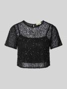 LACE & BEADS Regular Fit Cropped T-Shirt mit Paillettenbesatz in Black...