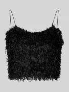 Only Crop Top mit Federn Modell 'FEATHER' in Black, Größe L