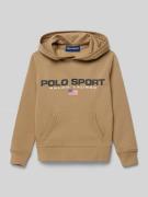 POLO SPORT Hoodie mit Label-Print in Hellbraun, Größe L