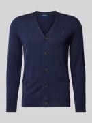 POLO RALPH LAUREN Wollcardigan mit Logo-Stitching in Marine, Größe XXL