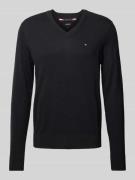 Tommy Hilfiger Strickpullover mit Logo-Stitching Modell 'PIMA' in Blac...