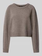 Oui Cropped Strickpullover mit Rundhalsausschnitt in Taupe, Größe 36