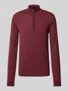 HUGO Strickpullover mit Troyer-Kragen Modell 'San Quirin' in Bordeaux,...