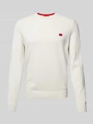 HUGO Strickpullover mit Label-Badge Modell 'San Cassius' in Offwhite, ...