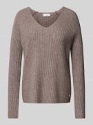 Fynch-Hatton Strickpullover mit V-Ausschnitt in Taupe, Größe L