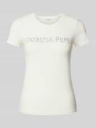 Patrizia Pepe T-Shirt mit Label-Strasssteinbesatz in Weiss, Größe 36