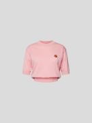 Kenzo Cropped Wollpullover mit Motiv-Patch in Rosa, Größe L