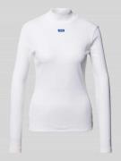 Hugo Blue Longsleeve aus Viskose mit geripptem Stehkragen in Weiss, Gr...